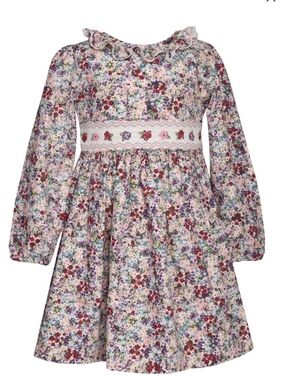 Bonnie Jean Girls Long Sleeve Floral Smocked Dress 6Y New